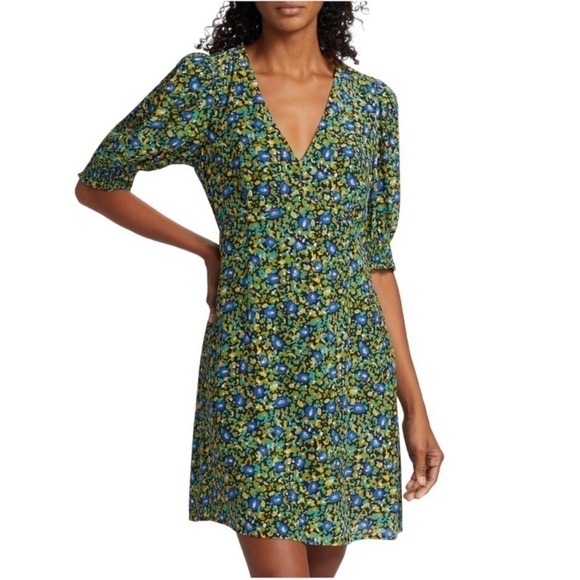 Rails Roma V Neck Short Puff Sleeve Abstract Floral Garden Print Mini Dress NEW - Picture 6 of 13